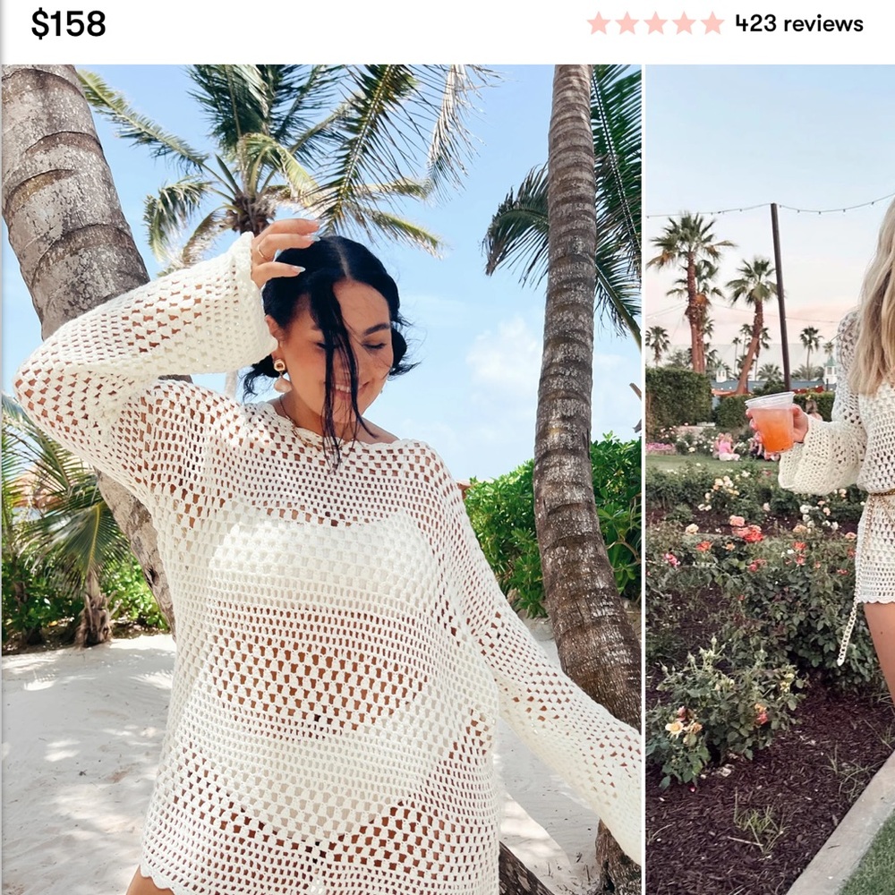 Show Me Your MuMu White Crochet Swim Coverup with Bell Sleeves